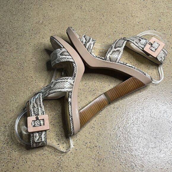 Coach Kensington Snake Print Ankle Wrap Platform Heeled Sandals 8.5 Nude, Taupe - Picture 3 of 12